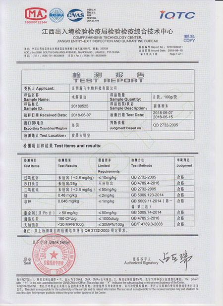 Chiny Jiangxi Hanfei Biotechnology Co.,Ltd Certyfikaty